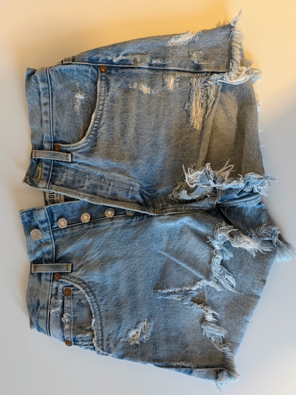 AGOLDE Light Blue Distressed High-Rise Denim Shorts